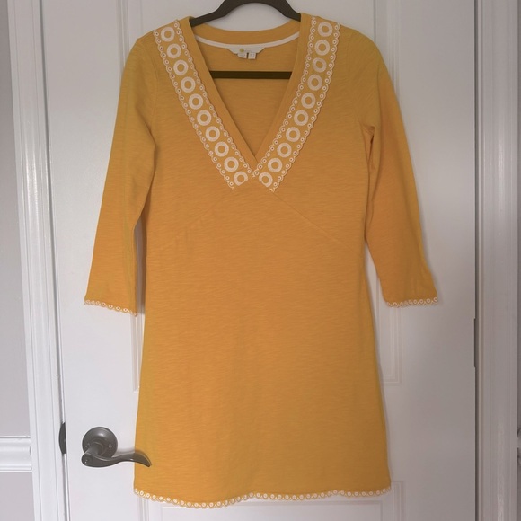 Boden Rosanna Jersey Tunic Yellow Dress with Embroidered Trim Size 4 - Picture 3 of 9